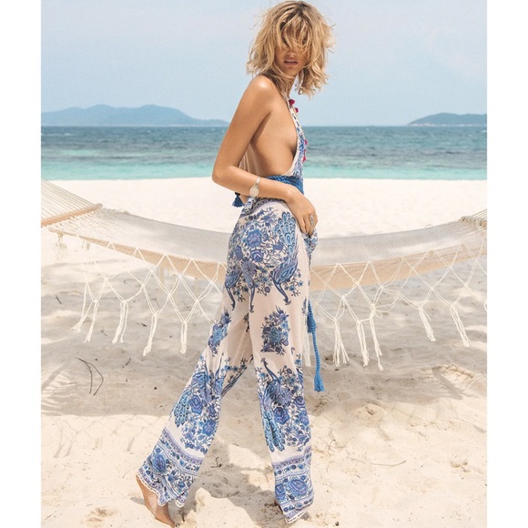 Spell Hotel Paradiso Floral Peacock Jumpsuit in Bluebird Size XS - Picture 2 of 12